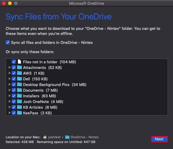 change sync setting onedrive for mac